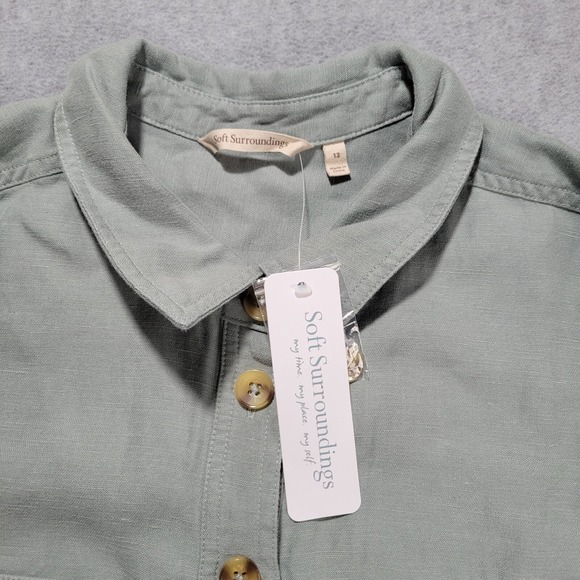 Soft Surroundings Jumpsuit Womens 12 Green Linen‎ Kerry Coastal Resort Cruise - Picture 3 of 16